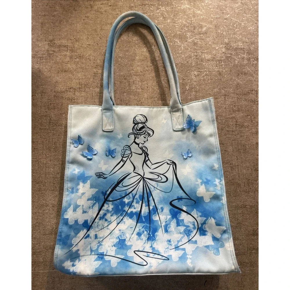 Disney Parks Cinderella Butterfly Watercolor Tote Shoulder Bag Blue